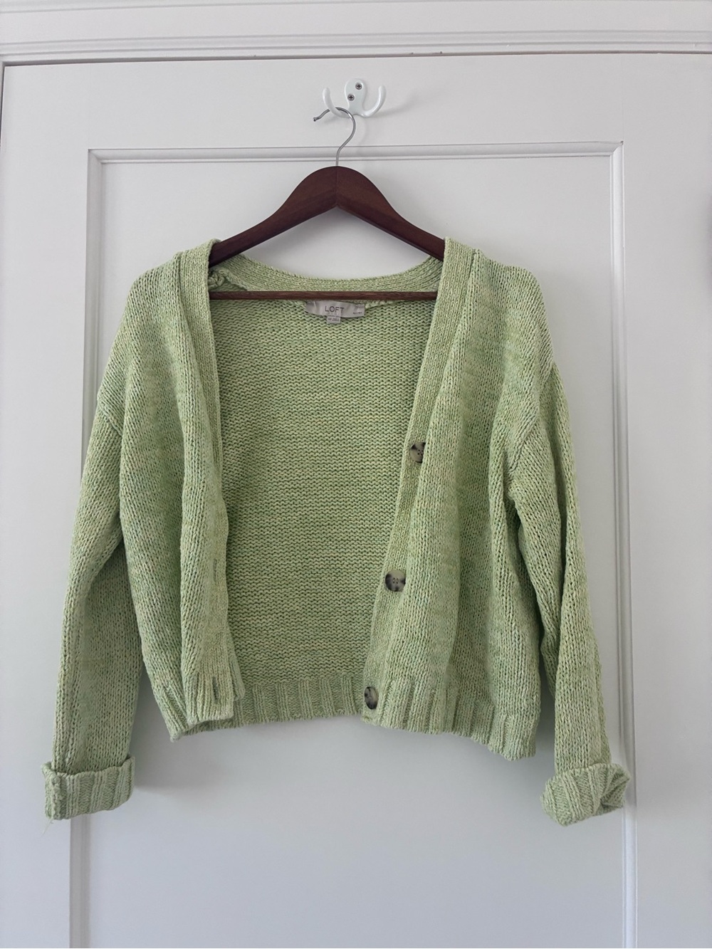 LOFT Sage Green Button-Front Knit Cardigan